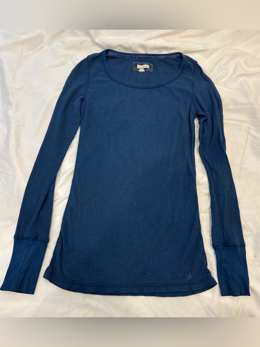 Aerie Small Blue Waffle Thermal Long Sleeve Top Y2K Boho Thumbhole Cozy Indie